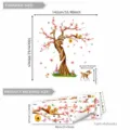 Wandtattoo Baum mit rosa Blüten und Waldtieren für das Kinderzimmer Heimdekor - Cartoon Tier & Pflanze Aquarellbaum (M13528) 30x90cm*4 Stück