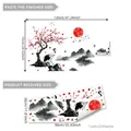 Stickers muraux grue et fleurs de prunier style lavis pour décor de salon - Style Peinture à l'Encre Grue Fleur de Prunier (M16029-YJ)