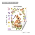 Self-adhesive wall sticker featuring cartoon rabbit, floral wreath and colorful butterflies - 30x25cm