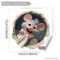3D cartoon wall sticker featuring a cute mouse in a hole for bathroom decor, 15x15cm - Cartoon Mouse With Towel (BM4125)