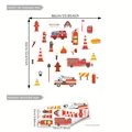 Fire truck cartoon wall stickers set with fire extinguisher decals for kids room decor - Fire Rescue Theme Style