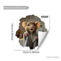 3D cartoon mouse wall sticker 15cm size detail with creative broken wall hole design - Mouse Wrapped In Gray Bath Towel (M13531)