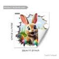 Détail du sticker mural 30x30cm lapin de Pâques 3D et œufs pour décoration de salle de bain - Style 3D Lapin Regardant par un Trou (M13537)