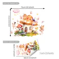 Detailed size chart for fairy and mushroom wall stickers with 1 set of 2 sheets layout - Mushroom House and Fairy Style (MS7249-YC)