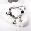 Pulsera navideña de aleación con dijes de copo de nieve DIY y colgante de corazón - Panda Corona Blanco Negro