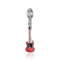 Creative electric guitar pendant in red and black enamel with silver polished finish - Guitar Shape / 1 Piece (3.5*0.89cm) / Red