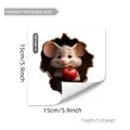 3D cartoon mouse with apple wall sticker detail, size 15x15cm, easy peel-and-stick decor - 15cmx15cm / Mouse With Red Apple (MS3306-YL)