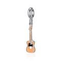 Guitar shaped charm in silver finish with orange enamel for DIY bracelets - Guitar Shape / 1 Piece (3.49*0.76cm) / Orange