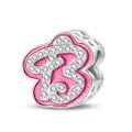 Pink enamel letter B charm with sparkling zircon stones and hollow heart side details - Letter B