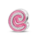 Pink glitter enamel letter charm with sparkling white cubic zirconia in S925 sterling silver - Letter C