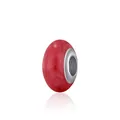 Silver plated DIY wheel charm with dark red marble texture and threaded metal core - Red