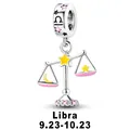 Silver Libra zodiac charm pendant with yellow moon and stars for DIY charm bracelets - Libra