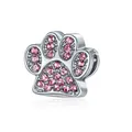 Detailed view of silver alloy paw bead charm set with sparkling pink rhinestones - Silver/Pink Zirconia