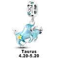 Zodiac Taurus charm bead with light blue enamel bull and yellow star pendant for DIY bracelet - Taurus