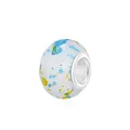 Macro shot of ink pattern glass charm bead with silver core for DIY jewelry - White Blue Yellow Green Splatter (7)