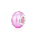 Pink crystal glass bead charm with silver core for DIY bracelet making on white background - Pink