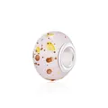 Macro detail of a pale pink glass charm bead with ink splatter dots and silver core - Light Pink Brown Yellow Splatter (6)
