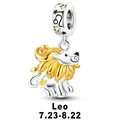 Lion charm bead for DIY bracelets in S925 silver with gold plating and Leo zodiac sign - Leo