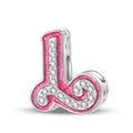 Pink glitter letter L charm with silver alloy and sparkling rhinestones for DIY bracelets - L