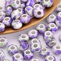 Tie-dye style resin large hole beads with silver metal core for DIY bracelets - Purple Green Tie-Dye Style (2)