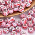 Macro detail of multicolored resin large hole beads with silver core for DIY jewelry - Red Black White Swirl(8)
