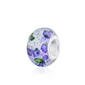 DIY jewelry charm bead with purple ink painting style glass and silver metal core - Light Purple Purple Green Splatter (3)