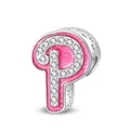 Pink glitter letter P charm with white zircons and hollow heart details for DIY bracelets - Letter P