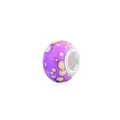 Violette Harzperle mit gelben Punkten und Silberkern für DIY-Armband-Schmuck - Violett Gelb Gefleckte Glasoptik (7)
