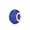 Dark blue resin charm bead with marble texture and silver metal core for DIY bracelet - Deep Blue Marble (3)