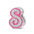 Pink enamel and sparkling white zircon letter 8 bead charm for DIY bracelet jewelry - S