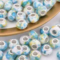 Blue and yellow watercolor tie-dye resin beads with silver metal core for DIY bracelets - Blue Yellow Gradient Style (5)