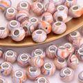 DIY large hole beads with purple and orange marble texture and silver metal core - Purple Orange Swirl(1)