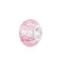 Pink glitter resin charm bead with silver metal core for DIY bracelet making - Pink Glitter