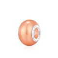 DIY bead charm for bracelet in pearlescent coral orange with a silver metal core - Orange