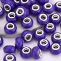 14mm purple cracked acrylic beads with large holes and silver metal inner cores - Purple