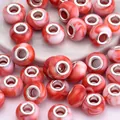 Pandora style resin charms with red marble texture and silver metal core for DIY bracelets - Red Orange Marble(10)
