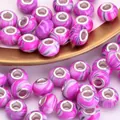 Pink and purple marble textured resin big hole beads with silver metal core insert - Pink Purple Marble(2)