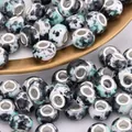 European style resin large hole bead with black and mint green tie-dye marble patterns - Black White Green Ink Style (7)
