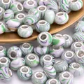 Green and purple marble resin bead with silver large hole core for DIY bracelets - Green Purple Black Marble(3)