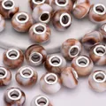 Brown and white marble resin beads with silver metal core for charm bracelets - Brown White Marble(2)