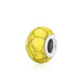 Yellow faux turquoise large hole bead with black crackle patterns and silver metal core - Yellow Cracked(10)