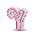 Pink enamel letter Y charm with cubic zirconia and heart cutouts for DIY bracelets - Letter Y