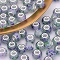 Handcrafted splash ink multicolor resin beads with silver metal core for DIY bracelets - Light Grey Base Purple Green Splash (3)