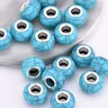 Himmelblaue Türkis-Harzperlen mit 14mm großem Loch, Silbermetallkern und schwarzen Adern - Himmelblau