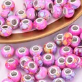 Pink and purple marble resin 14mm European beads with silver metal core - Pink Purple and Orange Ink Pattern (6)