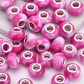 Pink marble resin big hole beads with silver metal core for DIY bracelet making - Pink White Gradient(5)