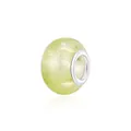 Pale green glitter resin large hole bead with silver metal core for DIY bracelet making - Light Green