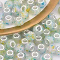 Macro shot of ink-splattered large hole resin beads with silver metal cores - White Base Yellow Blue Splash (6)