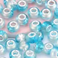 Macro detail of gradient blue acrylic large hole beads with silver metal core inserts - Lake Blue Gradient Style (6)