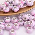 Pink and grey marble pattern resin beads with silver large hole core for jewelry DIY - Pink Gray Marble(6)